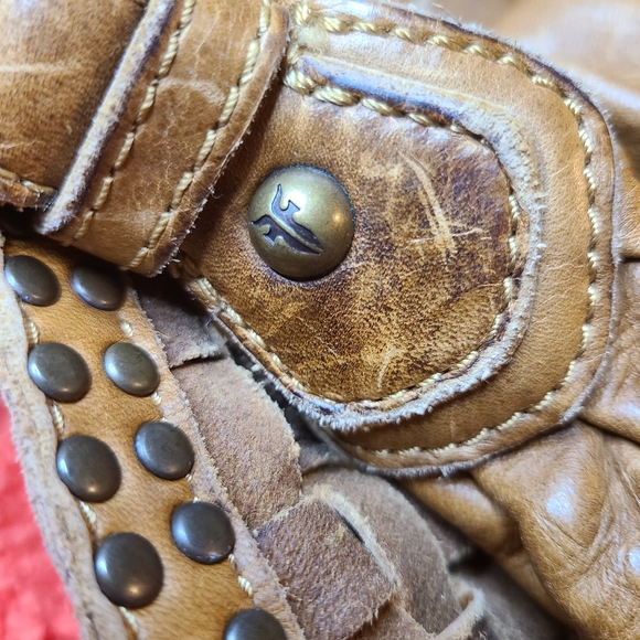 Frye Stacy Woven Studded Convertible Camel Brown Italian Leather Hobo Bag - Picture 12 of 15